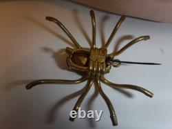 Vintage CZECHO Brass Pink Glass Rhinestone Spider Brooch Rare Missing 1 Stone
