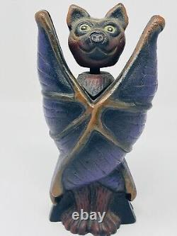 Vintage Cast Iron Antique Hubley Type Halloween Bobble Head Bat RARE