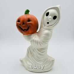 Vintage Ceramic 12 Halloween Running Ghost WithPumpkin 1984 RARE