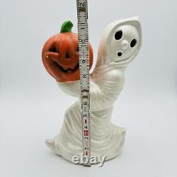 Vintage Ceramic 12 Halloween Running Ghost WithPumpkin 1984 RARE