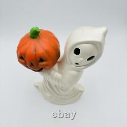 Vintage Ceramic 12 Halloween Running Ghost WithPumpkin 1984 RARE