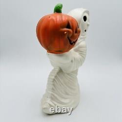 Vintage Ceramic 12 Halloween Running Ghost WithPumpkin 1984 RARE