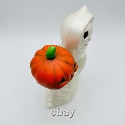 Vintage Ceramic 12 Halloween Running Ghost WithPumpkin 1984 RARE