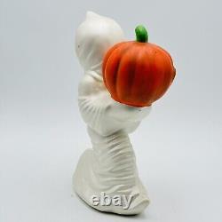 Vintage Ceramic 12 Halloween Running Ghost WithPumpkin 1984 RARE