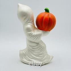 Vintage Ceramic 12 Halloween Running Ghost WithPumpkin 1984 RARE