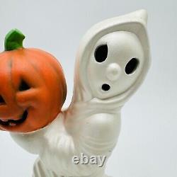 Vintage Ceramic 12 Halloween Running Ghost WithPumpkin 1984 RARE