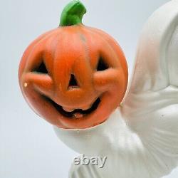 Vintage Ceramic 12 Halloween Running Ghost WithPumpkin 1984 RARE