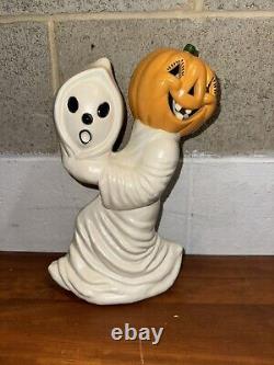 Vintage Ceramic Ghost Holding Its Head Pumpkin Head 12 Halloween Decor RARE