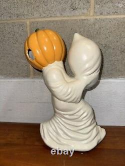 Vintage Ceramic Ghost Holding Its Head Pumpkin Head 12 Halloween Decor RARE