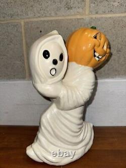 Vintage Ceramic Ghost Holding Its Head Pumpkin Head 12 Halloween Decor RARE