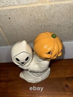 Vintage Ceramic Ghost Holding Its Head Pumpkin Head 12 Halloween Decor RARE