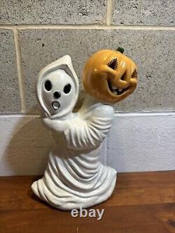 Vintage Ceramic Ghost Holding Its Head Pumpkin Head 12 Halloween Decor RARE