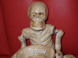 Vintage Ceramic Skull Ashtray Halloween Skeleton Rare Ornament 13.7cm