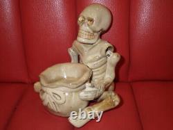 Vintage Ceramic Skull Ashtray Halloween Skeleton Rare Ornament 13.7cm