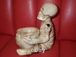 Vintage Ceramic Skull Ashtray Halloween Skeleton Rare Ornament 13.7cm