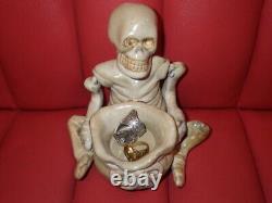 Vintage Ceramic Skull Ashtray Halloween Skeleton Rare Ornament 13.7cm