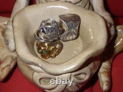 Vintage Ceramic Skull Ashtray Halloween Skeleton Rare Ornament 13.7cm