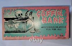 Vintage Coffin Bank Japan Tin Toy Rare Coffin Bank Works Skull Rare Halloween