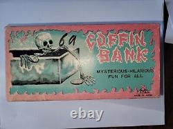 Vintage Coffin Bank Japan Tin Toy Rare Coffin Bank Works Skull Rare Halloween