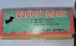 Vintage Coffin Bank Japan Tin Toy Rare Coffin Bank Works Skull Rare Halloween