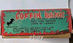 Vintage Coffin Bank Japan Tin Toy Rare Coffin Bank Works Skull Rare Halloween