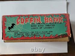 Vintage Coffin Bank Japan Tin Toy Rare Coffin Bank Works Skull Rare Halloween