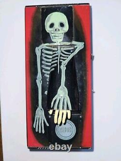 Vintage Coffin Bank Japan Tin Toy Rare Coffin Bank Works Skull Rare Halloween