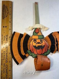 Vintage Early 1940's Halloween Paper Pumpkin Noise Maker Children's Toy RARE