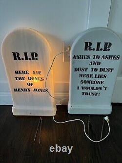 Vintage Empire Blow Mold Lighted Gravestones Set Of 2 Rare HTF With Original Box