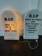 Vintage Empire Blow Mold Lighted Gravestones Set Of 2 Rare Htf With Original Box