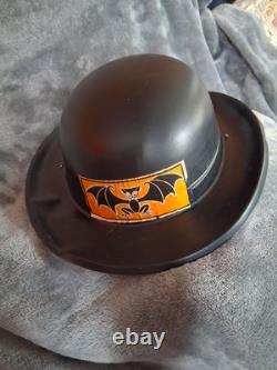 Vintage Extremely Rare 1950's Plastic Form Bowler Style Halloween Hat With Bat