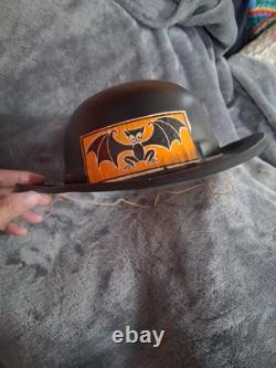 Vintage Extremely Rare 1950's Plastic Form Bowler Style Halloween Hat With Bat