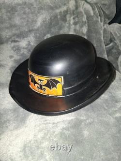 Vintage Extremely Rare 1950's Plastic Form Bowler Style Halloween Hat With Bat