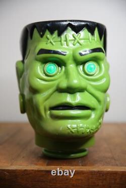 Vintage Frankenstein Monster Head Fun World Blow Mold Light Up Eyes RARE