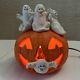 Vintage Ghost Pumpkin Jack O Lantern Ceramic Light Up Halloween Decor Rare Works