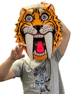 Vintage Giant Sabertooth Tiger Halloween Mask Very Rare Over Sized 1960s Decorat