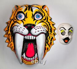 Vintage Giant Sabertooth Tiger Halloween Mask Very Rare Over Sized 1960s Decorat