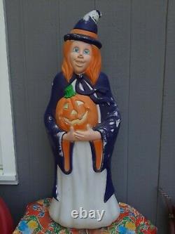 Vintage Grand Venture Witch Blowmold Pumpkin Rare Purple Redhead Halloween USA