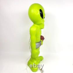 Vintage Green Space Alien with Gun Blow Mold Rare Halloween Lighted Figure 36
