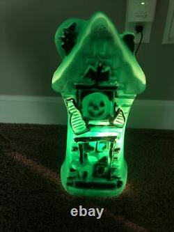 Vintage Halloween Blow Mold Light Up Rare Green Haunted House Mansion 17 Cord