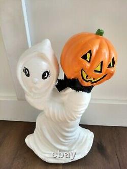 Vintage Halloween Ceramic Pumpkin Jack O Lantern Holding Ghost Rare