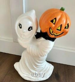 Vintage Halloween Ceramic Pumpkin Jack O Lantern Holding Ghost Rare