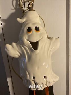 Vintage Halloween Chain Hanging Ceramic Ghost Light with streamers Rare & UNIQUE