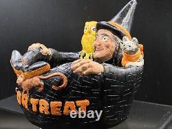 Vintage Halloween Chalkware Witch Owl Cat Candy Bowl Old Rare! Very Cool! 7X7