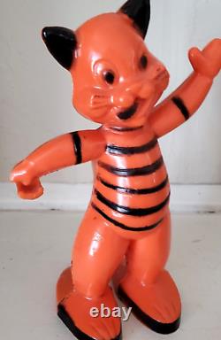 Vintage Halloween Hard Plastic Rosbro Orange & Black Cat Candy Container Toy