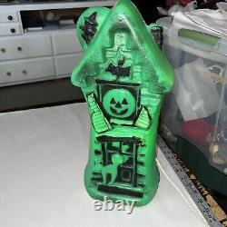 Vintage Halloween Haunted House Light Up Blowmold Green RARE GREEN