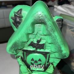 Vintage Halloween Haunted House Light Up Blowmold Green RARE GREEN