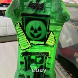 Vintage Halloween Haunted House Light Up Blowmold Green RARE GREEN