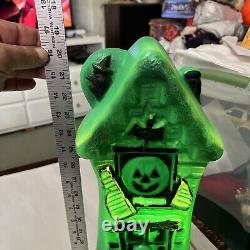 Vintage Halloween Haunted House Light Up Blowmold Green RARE GREEN