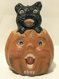 Vintage Halloween Jack O Lantern Choir Boy Black Cat 4 Wax Figure RARE As Is